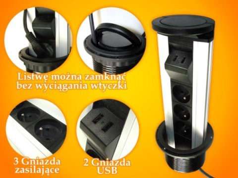 Power port COLUMN WX 3*Gn zasilające 2* USB zasila