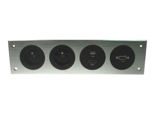 Media port Cova 2*230V 1*HDMI 1*VGA 1*USB srebrny