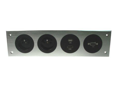Media port Cova 2*230V 1*HDMI 1*VGA 1*USB srebrny