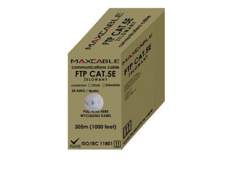 Przewód FTP5E drut Cu +żel 305m MAXCABLE HQ