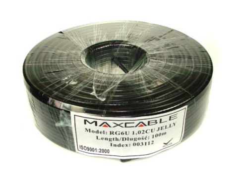 Przewód RG6U 1,02Cu żelowany UV czarny 100m MAXCAB