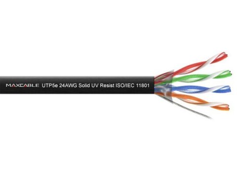 Przewód UTP5 drut CCA 305m UV czarny MAXCABLE