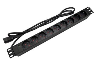 Listwa zasilająca 19" 230V - 9 gniazd (typu E - CEE 7/5), z diodą LED, kabel 1,8m C14 ALANTEC