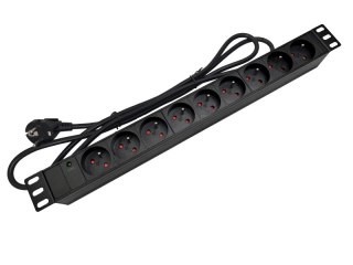 Listwa zasilająca 19" 230V - 9 gniazd (typu E - CEE 7/5), z diodą LED, kabel 1,8m CEE 7/7 ALANTEC