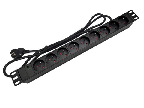 Listwa zasilająca 19" 230V - 9 gniazd (typu E - CEE 7/5), z diodą LED, kabel 1,8m CEE 7/7 ALANTEC