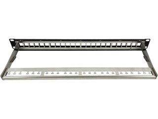 Patch panel pusty 19" modularny 24 porty 1U z podporą, niewyposażony ALANTEC