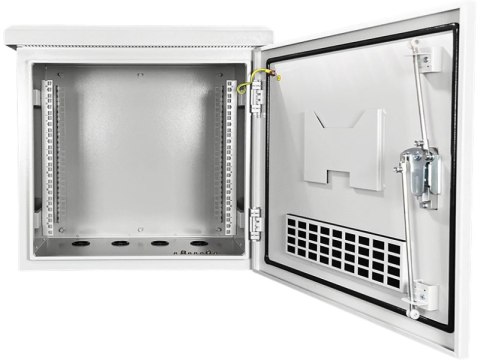 Zewnętrzna szafka rack IP55, wisząca 19" 9U 600x450, 4 belki nośne, 4 przepusty kablowe, kolor szary ALANTEC