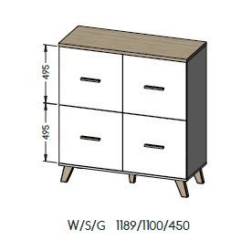 Komoda LOTTA 110 4D biały+ dąb sonoma