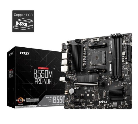 Płyta MSI B550M PRO-VDH  AMD B550 DDR4 SATA3 M.2 USB3.1 PCIe4.0 AM4 mATX