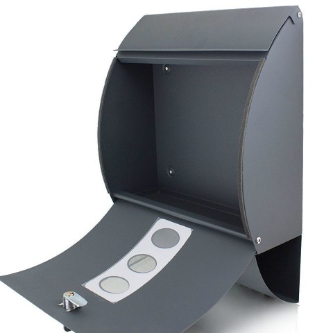 Grafitowa Skrzynka na listy z tuba na gazety okrągła nowoczesna z oknami
