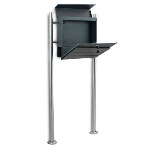 Skrzynka nowoczesna pocztowa na stojaku z gazetnikiem na prase grafit