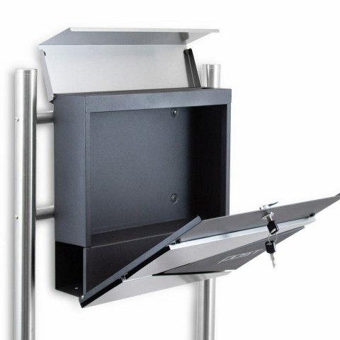 Skrzynka wytrzymała pocztowa na stojaku słupku ze stali inox z gazetnikiem