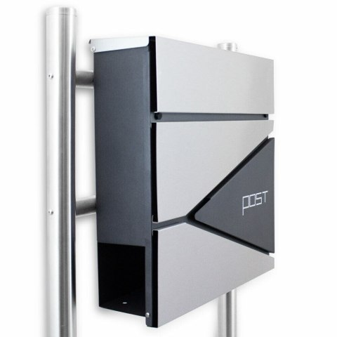 Skrzynka wytrzymała pocztowa na stojaku słupku ze stali inox z gazetnikiem