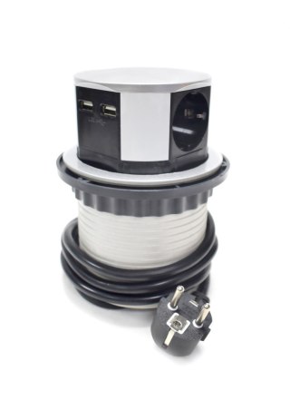 Stołowe Gniazdo wysuwne kontakt 4 wtyki Srebrne chowane wysuwne