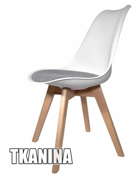 Krzesło skandynawskie MONZA WHITE - Grey Fabric II