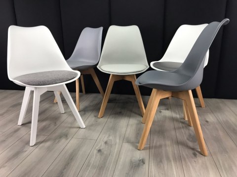 Krzesło skandynawskie MONZA WHITE - Grey Fabric II