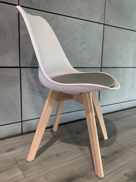 Krzesło skandynawskie MONZA WHITE - LIGHT GREY PU