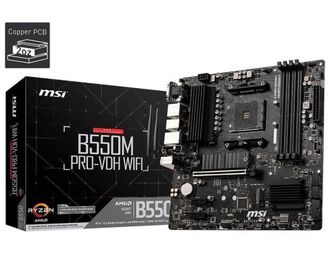 Płyta MSI B550M PRO-VDH WIFI  AMD B550 DDR4 SATA3 M.2 USB3.1 PCIe4.0 Wifi BT AM4 mATX