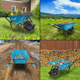 Taczka Ogrodowa Solidna taczka 100L jednokołowa niebieska Mocna 250kg koło PU