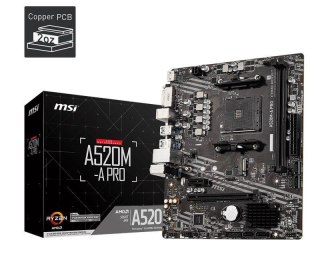 Płyta MSI A520M-A PRO  AMD A520 DDR4 SATA3 M.2 USB3.1 PCIe3.0 AM4 mATX