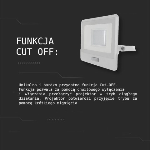 Projektor LED V-TAC 30W SAMSUNG CHIP Czujnik Ruchu Biały Z MUFĄ VT-138S 6500K 2340lm 5 Lat Gwarancji