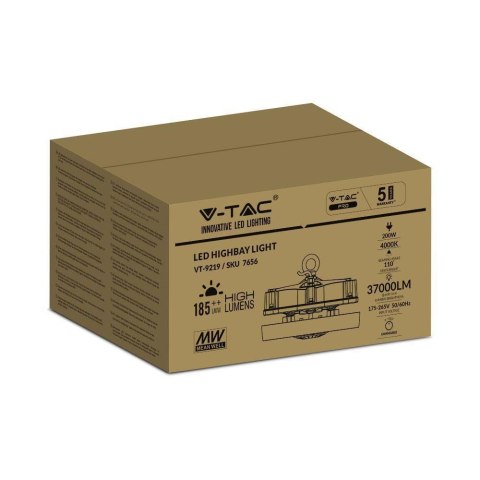 Oprawa LED High Bay V-TAC MEANWELL DRIVER 200W 185Lm/W VT-9219 4000K 37000lm 5 Lat Gwarancji