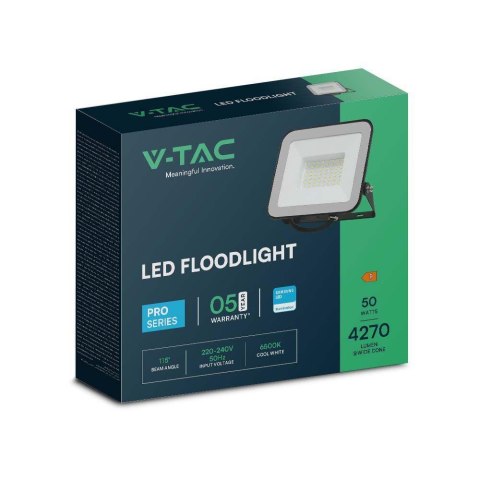 Projektor LED V-TAC 50W 100Lm/W Przewód 1mb SAMSUNG CHIP Czarny VT-44055 6500K 4270lm 5 Lat Gwarancji