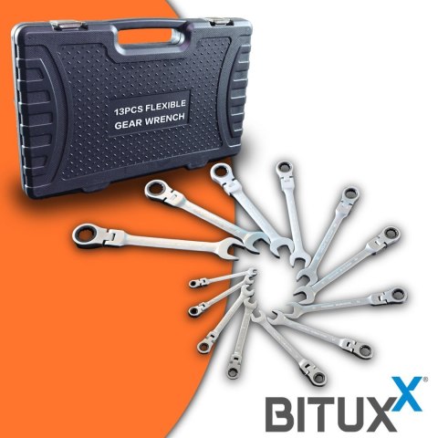 Zestaw Kluczy Płasko-oczkowych z grzechotką 13 elementów BituX