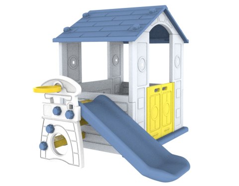 Domek Ogrodowy 3w1 dla dzieci Niebieski Dach + Zjeżdżalnia + Koszykówka