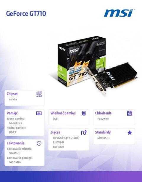 Karta graficzna GeForce GT 710 2GB DDR3 64BIT DVI D-SUB HDMI