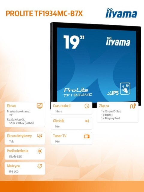 Monitor 19 TF1934MC-B7X IPS  poj. 10pkt. HDMI  DP  5:4  IP65