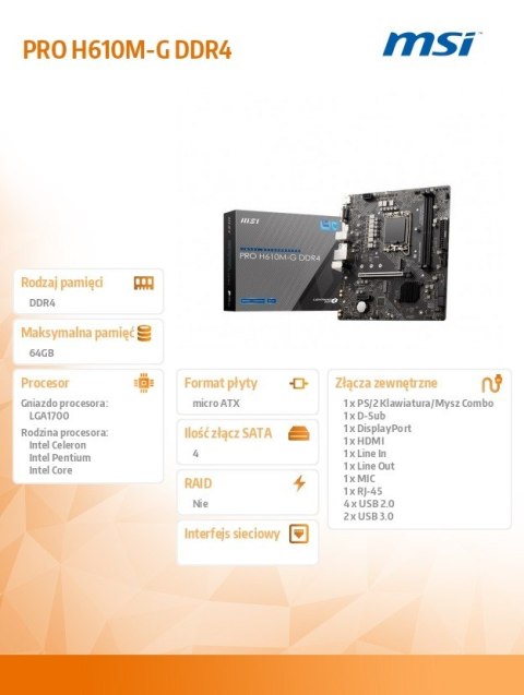 Płyta główna PRO H610M-G s1700 DDR4 DP HDMI M 2 mATX