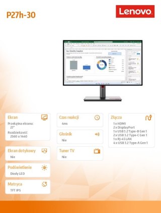 Monitor ThinkVision P27h-30 27 cali