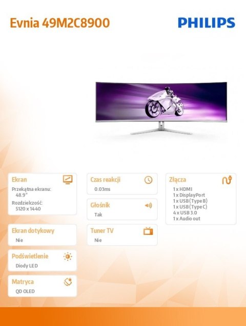 Monitor Evnia 49M2C8900 49 cali Curved QD OLED 240Hz HDMI DP USB-C HAS HDR Ambiglow