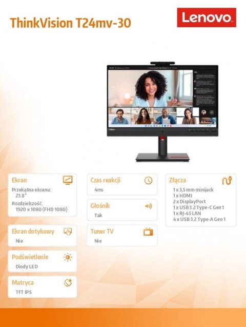 Monitor 23 8 cala ThinkVision T24mv-30 FHD 63D7UAT3EU