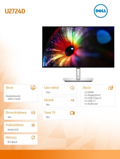 Monitor U2724D 27 cali IPS LED QHD 2560x1440