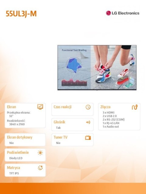 Monitor wielkoformatowy 55 cali 55UL3J-M 400cd/m2 UHD IPS 16/7