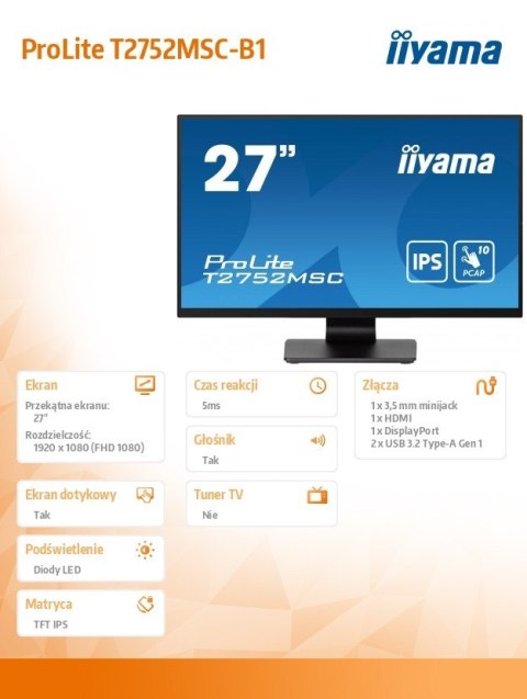 Monitor 27 cali T2752MSC-B1 10 PKT  POJ IPS HDMI DP 2x2USB(3 2) 2x1W400cd m2 7H 