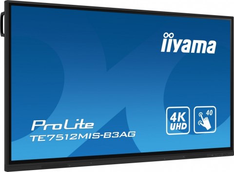 Monitor 75 cali ProLite TE7512MIS-B3AG INFRARED 40pkt IPS 4K  24/7  7H  WiFi VGA  HDMI  USB-c  Bluetooth metal 8ms  vesa  głośni