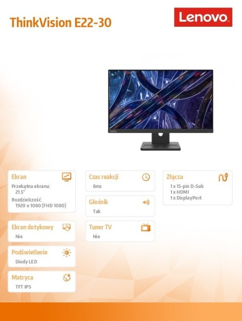 Monitor 21 5 ThinkVision E22-30 WLED LCD 63EBMAT2EU