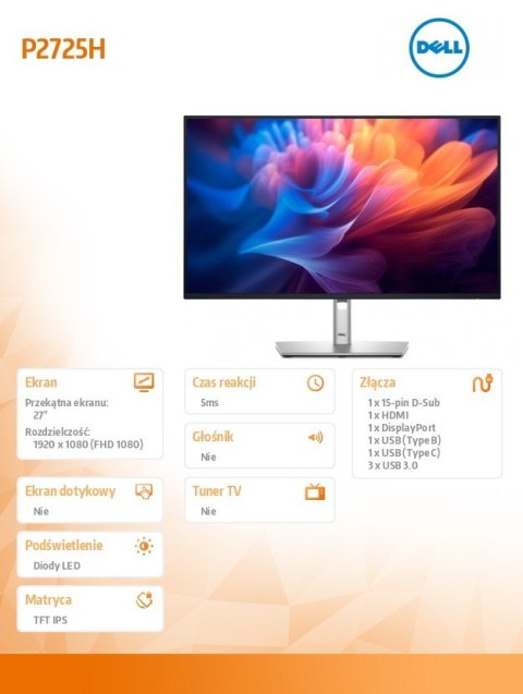 Monitor 27 cali P2725H IPS LED Full HD1920x1080