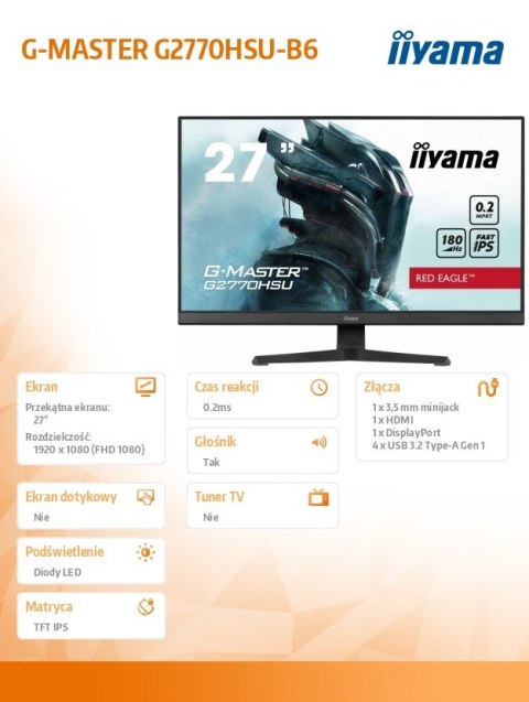 Monitor 27 cali G2770HSU-B6 0.2ms,IPS,DP,HDMI,180Hz