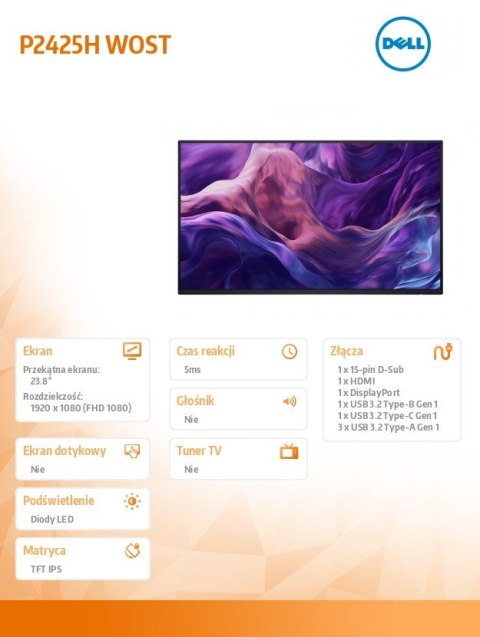 Monitor 23 8 cala P2425H WOST IPS