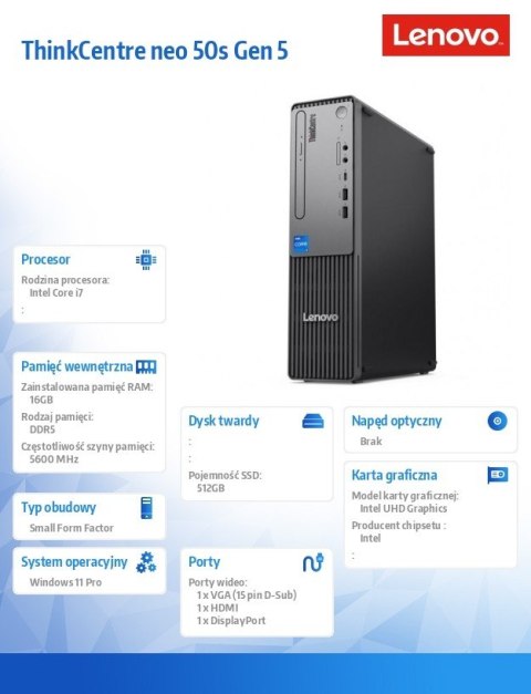 Komputer ThinkCentre Neo 50s G5 SFF 12XD001KPB i7-14700/16GB/512GB/INT/3YRS OS