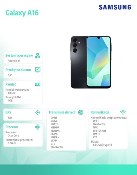 Smartfon Galaxy A16 LTE 4/128 GB czarny