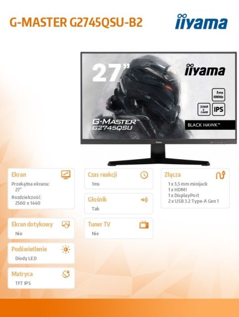 Monitor 27 cali G2745QSU-B2 IPS QHD 100Hz 1ms 2xUSB 300cd