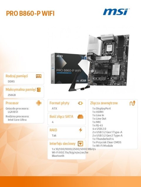 Płyta główna PRO B860-P WIFI s1851 4DDR5 ATX
