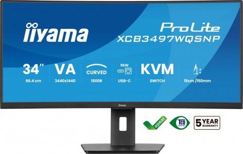 Monitor 34 cali XCB3497WQSNP-B1 VA UWQHD 1500R USB-cDock KVM 95W  2xHDMI  1xDP  RJ45 2x5W 21:9 /5y/