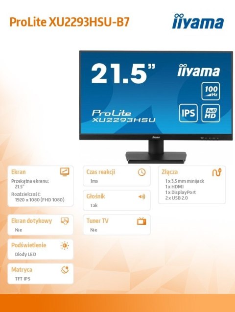Monitor 22 cale XU2293HSU-B7 IPS 100Hz FHD HDMI DP 300cd