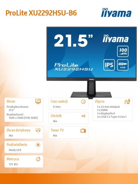 Monitor 21.5 cala ProLite XU2292HSU-B6 IPS
